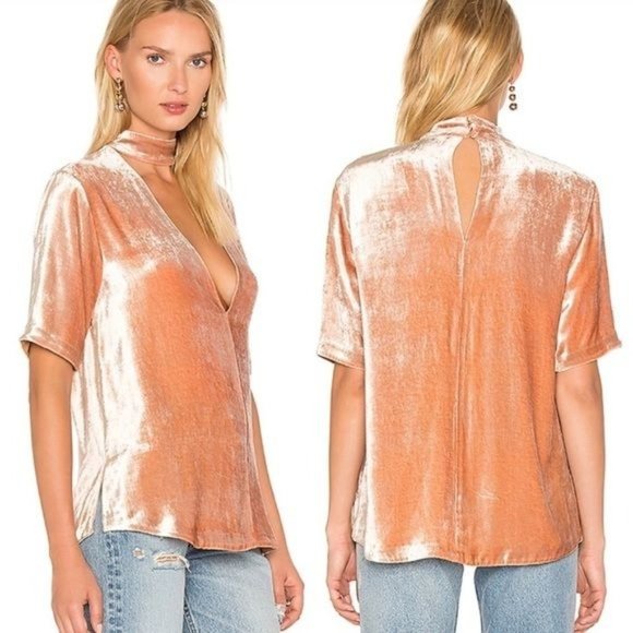 Revolve | A.L.C. ‘Blaise’ Blush Pink Velvet Relaxed Choker Collar Keyhole Top - Picture 2 of 10